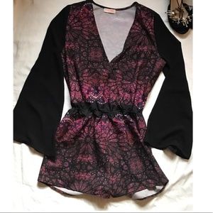 Bohemian kaleidoscope bell sleeve romper NEW w/tag